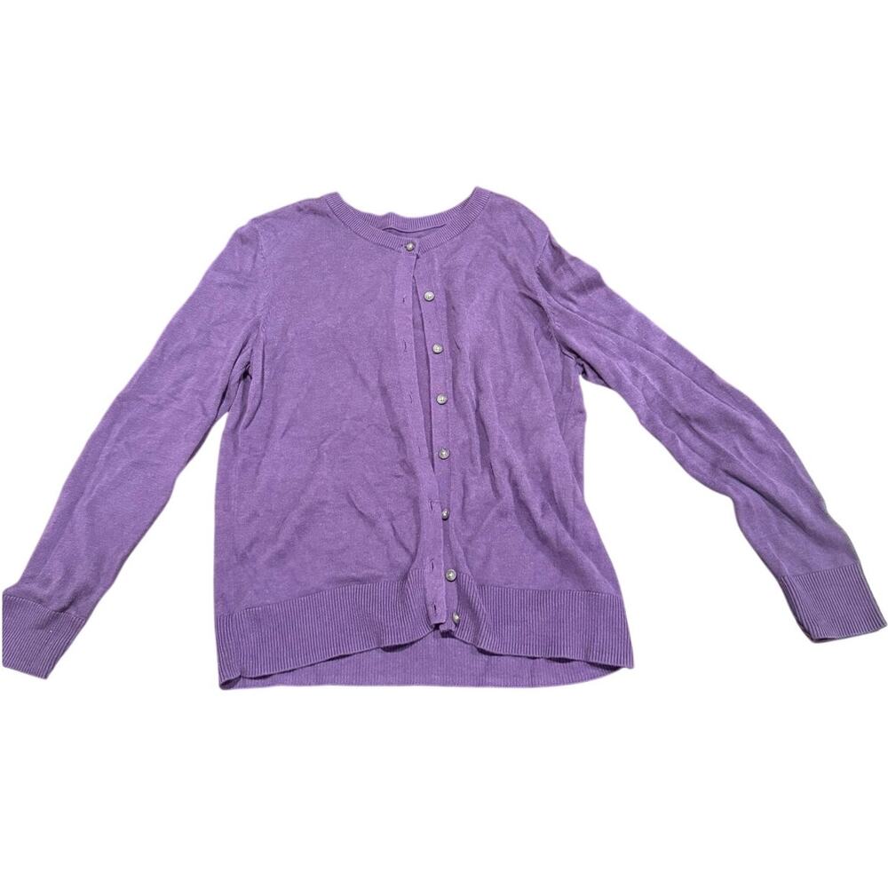 Croft & Barrow Women's Purple Petite Medium Crew Neck Knit Button Cardigan